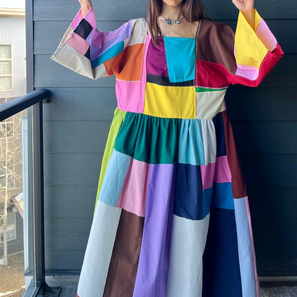 Handmade Quilted Patchwork Colorblock Dress SKU 02261 - Picture 9 of 16